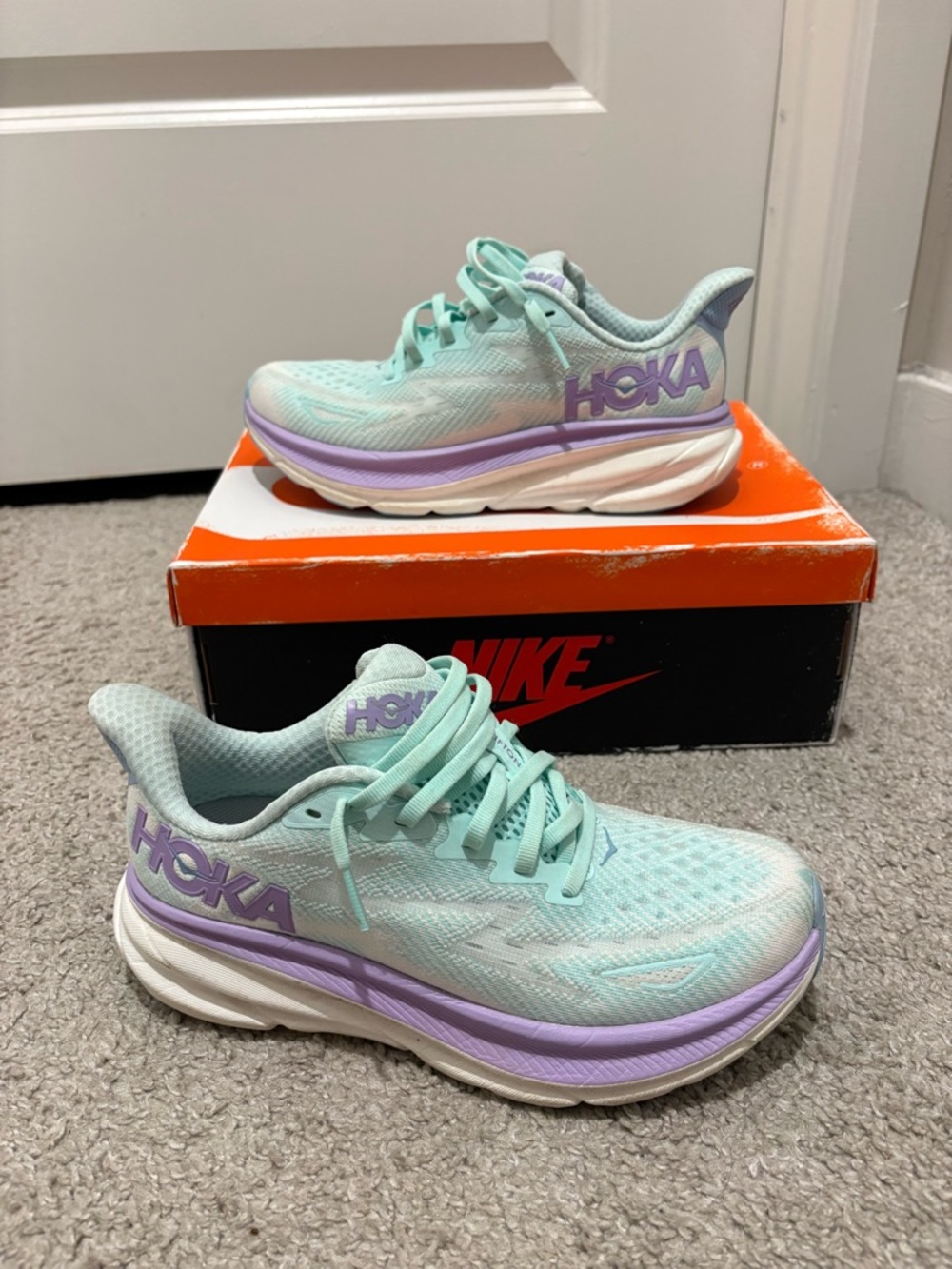 Hoka One One Women's Mint Green and Lavender Running Shoes